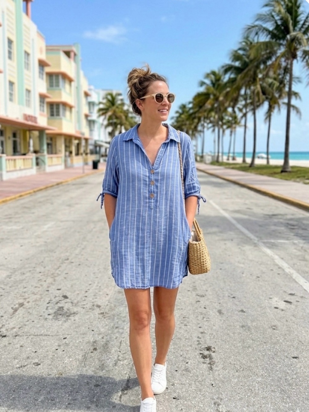 Passports Blue Striped Button-Up Tunic/shirt dress size XL GUC